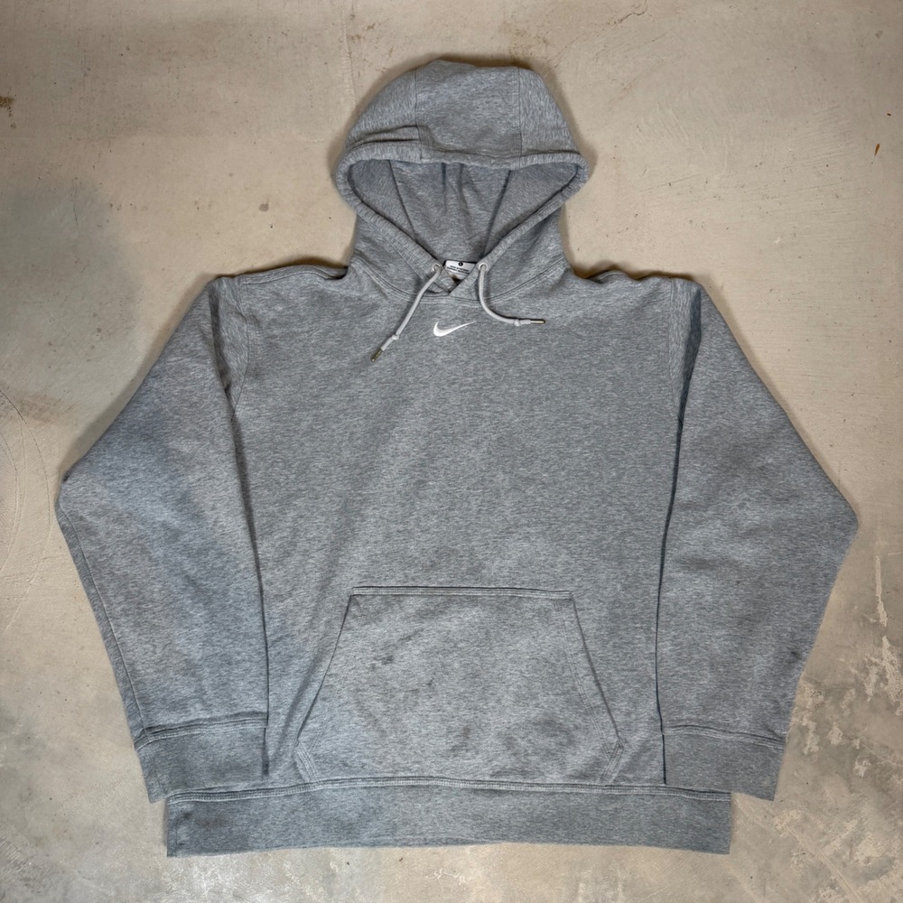 Nike Mini Swoosh Hoodie Grey Heather Pullover Sweatshirt Large Center Logo
